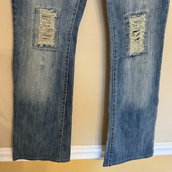 Cache Vintage Embellished Blue Jeans Denim Straight Legs Sz 6 Rhinestones Bling - Picture 9 of 16
